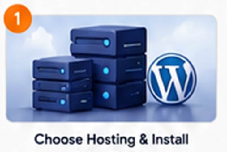 WordPress website-building workflow from hosting to publishing